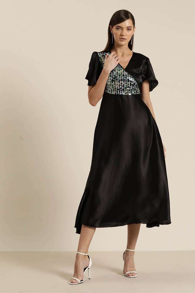 qurvii Embellished V-Neck Satin Women Dress-picture-31