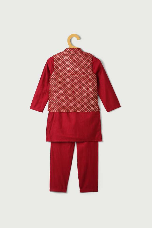 Embroidered-Poly-Blend-Mandarin-Boys-Kurta-Pyjama-Jacket-Set