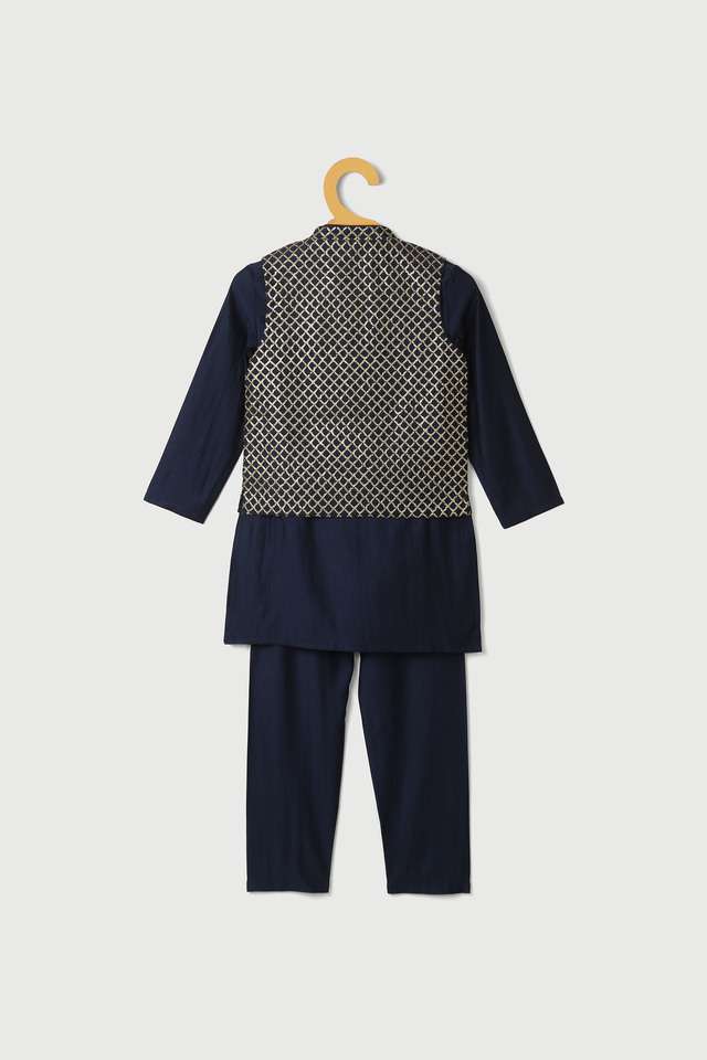 Embroidered-Poly-Blend-Mandarin-Boys-Kurta-Pyjama-Jacket-Set