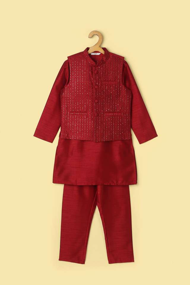 Solid-Silk-Regular-Fit-Boys-Kurta-Pyjama-Jacket-Set