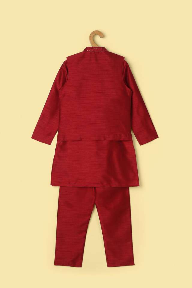 Solid-Silk-Regular-Fit-Boys-Kurta-Pyjama-Jacket-Set