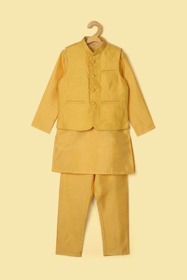 Solid-Silk-Regular-Fit-Boys-Kurta-Pyjama-Jacket-Set