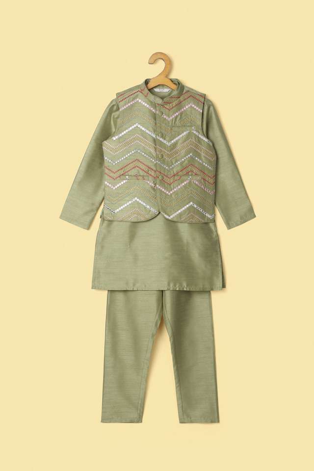 Solid-Silk-Regular-Fit-Boys-Kurta-Pyjama-Jacket-Set