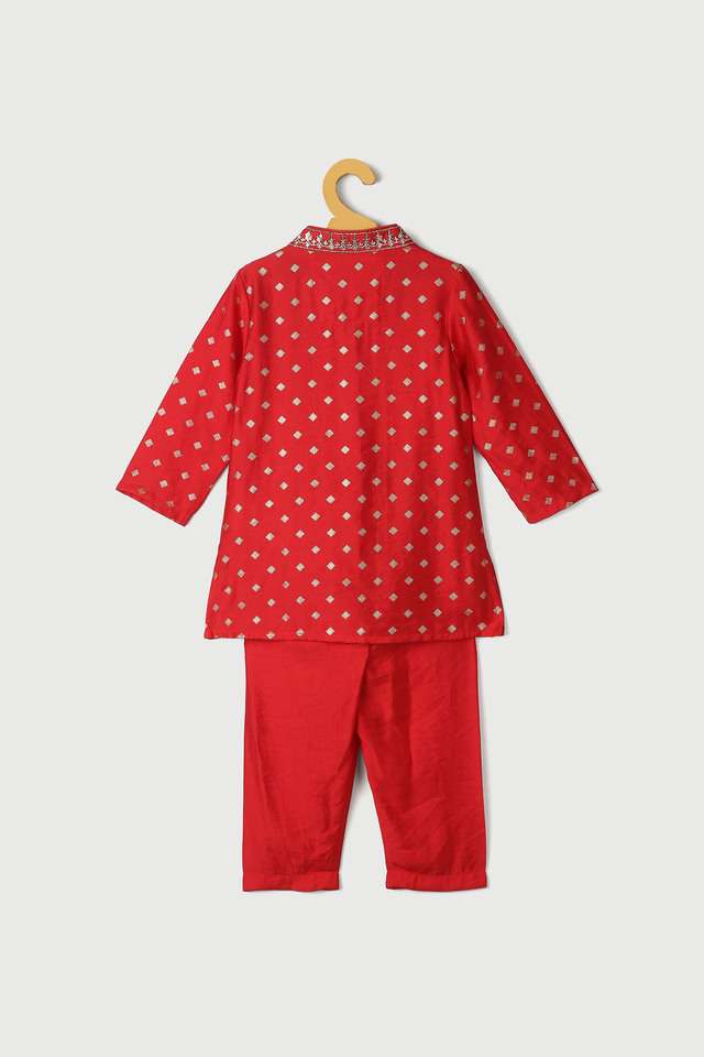 Embroidered-Poly-Blend-Mandarin-Girls-Kurta-Pyjama-Jacket-Set