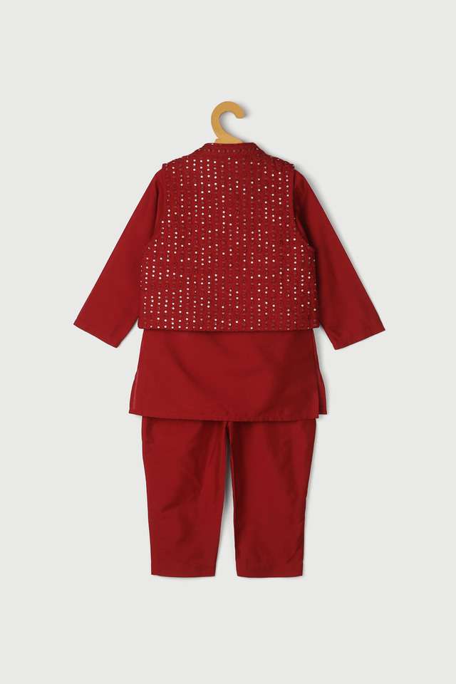 Solid-Poly-Blend-Mandarin-Girl-s-Kurta-Pyjama-Jacket-Set