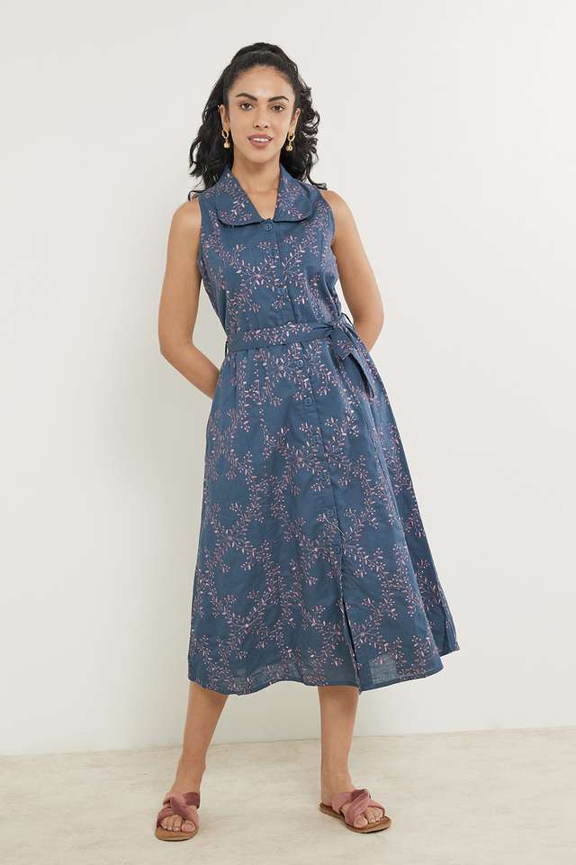 Embroidered-Collar-Neck-Cotton-Women-s-Midi-Dress