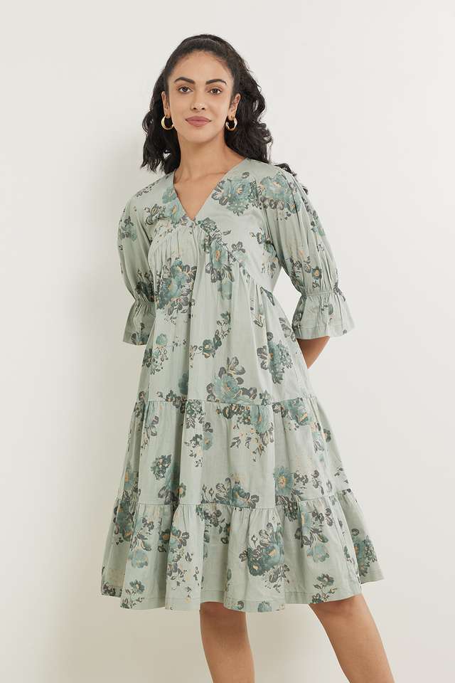 Printed-Cotton-Blend-V-Neck-Women-s-Ethnic-Dress