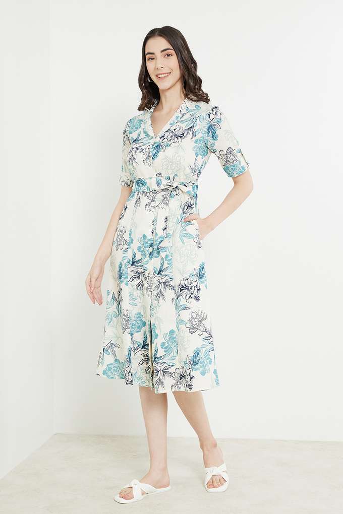 Buy Haute Curry blue Printed Cotton Blend Turtle Neck