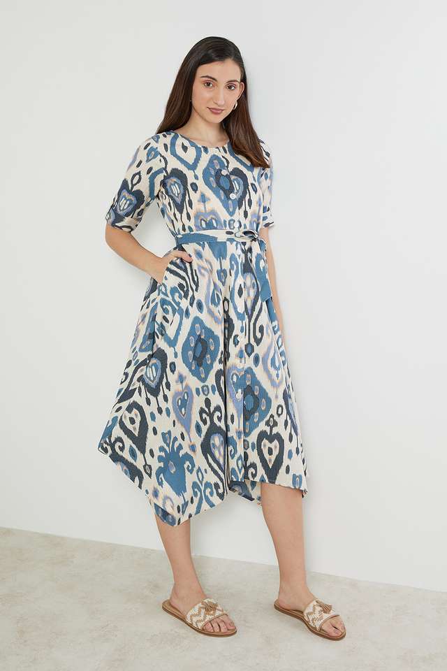 Printed-Cotton-Blend-Round-Neck-Women-s-Ethnic-Dress