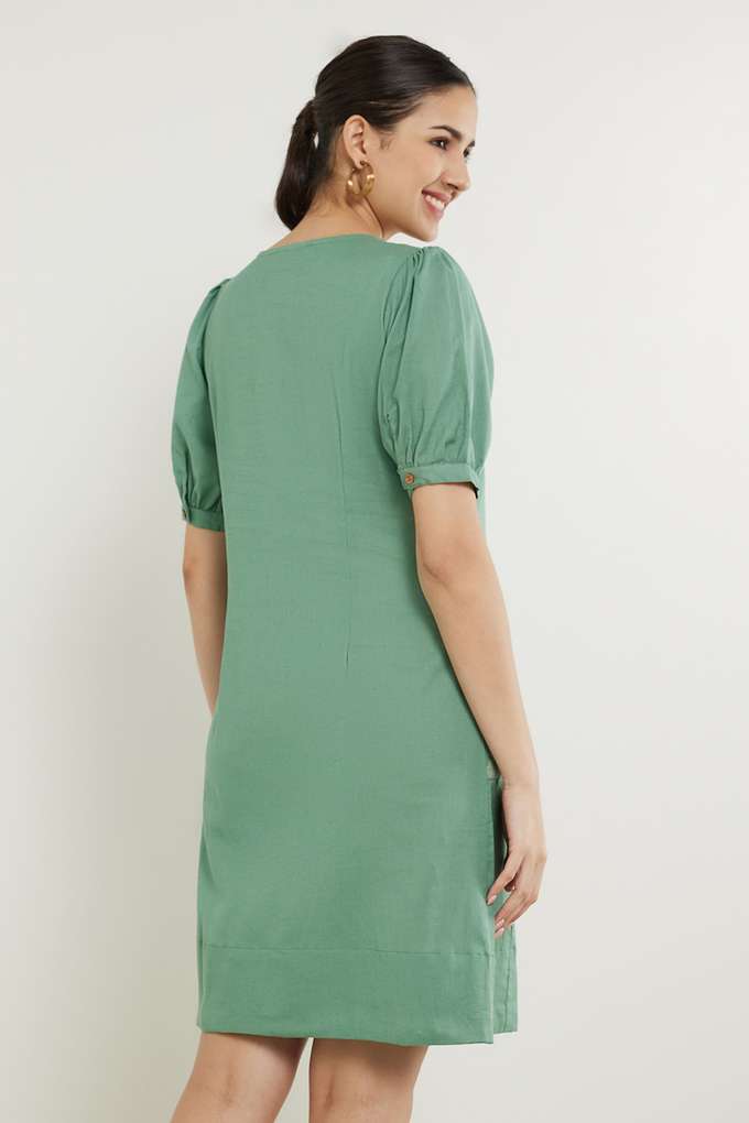 Solid-Cotton-Flex-Round-Neck-Women-s-Ethnic-Dress