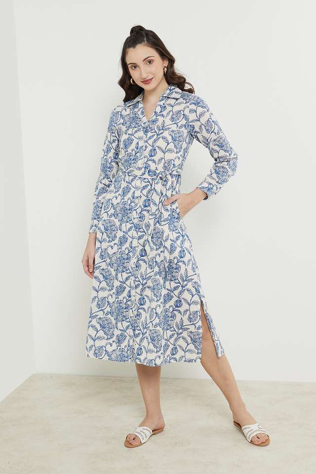 Printed-Collar-Neck-Flex-Women-s-Midi-Dress