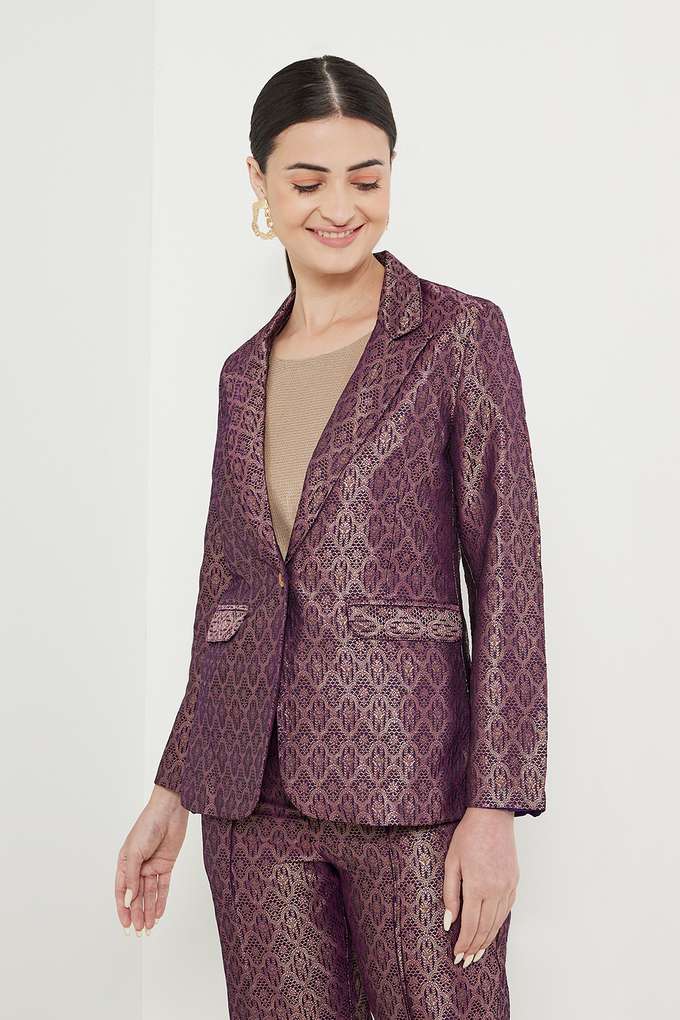Textured-Collared-Brocade-Women-s-Casual-Wear-Blazer