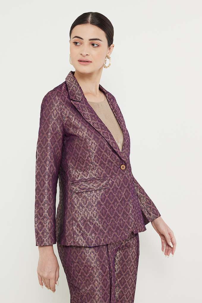 Textured-Collared-Brocade-Women-s-Casual-Wear-Blazer
