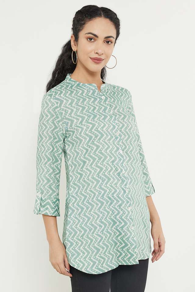 Printed-Viscose-Blend-Mandarin-Women-s-Tunic