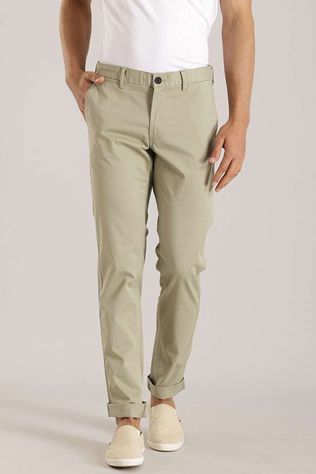 Solid-Cotton-Blend-Slim-Fit-Men-s-Casual-Trousers
