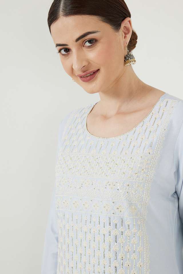 Embroidered-Viscose-Blend-Round-Neck-Women-s-Kurta