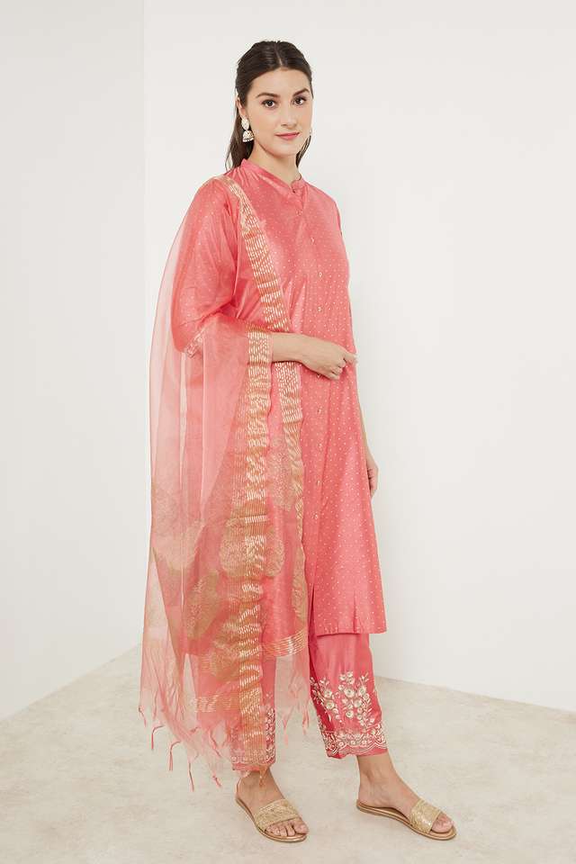Embroidered-Calf-Length-Viscose-Blend-Woven-Women-s-Kurta-Pant-Dupatta-Set