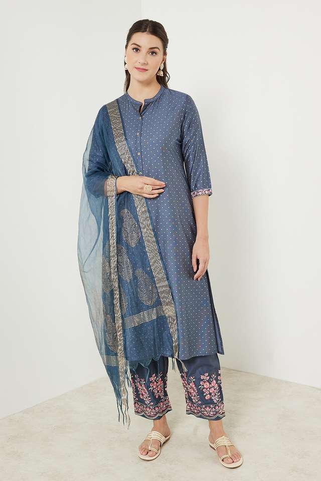 Embroidered-Calf-Length-Viscose-Blend-Woven-Women-s-Kurta-Pant-Dupatta-Set