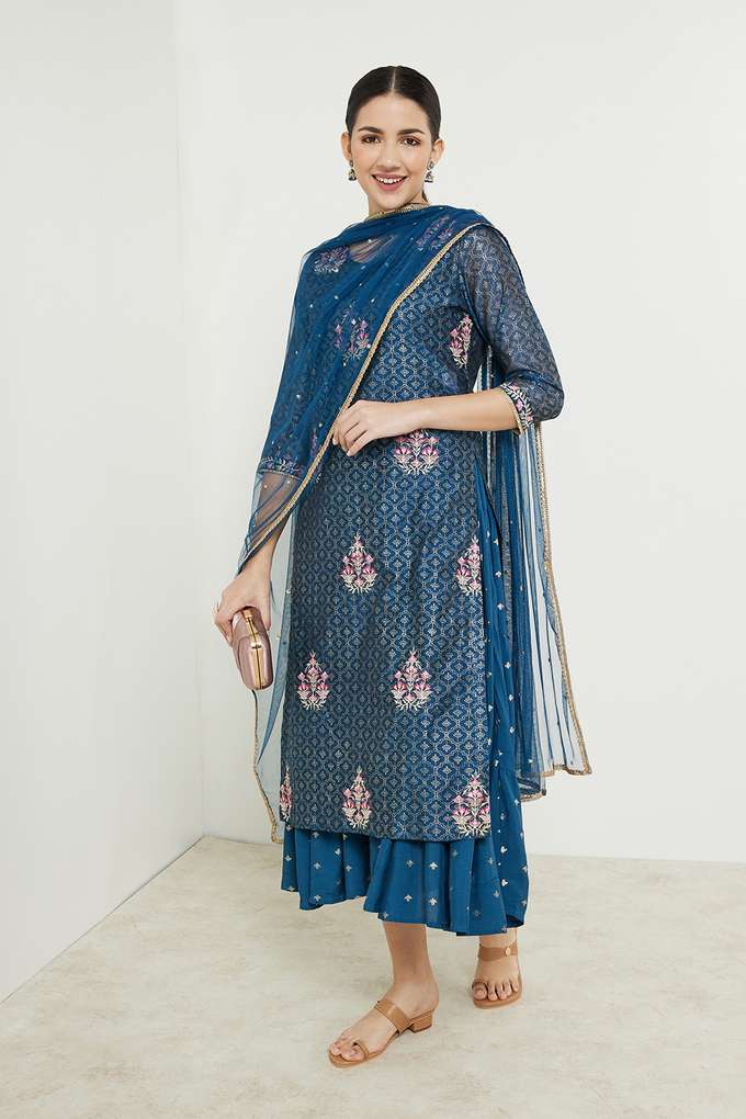 Embroidered-Full-Length-Viscose-Blend-Woven-Women-s-Kurta-Dupatta-Set