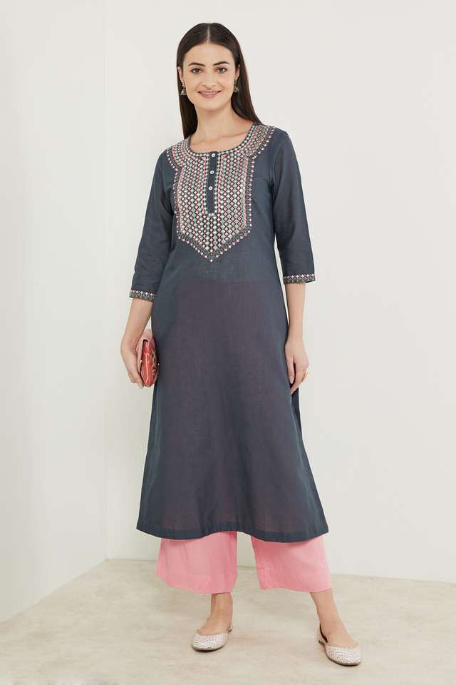 Solid-Flex-Round-Neck-Women-s-Casual-Wear-Kurta