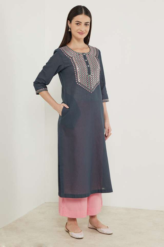 Solid-Flex-Round-Neck-Women-s-Casual-Wear-Kurta