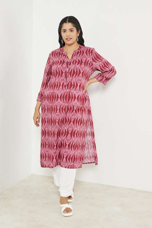 Plus-Size-Printed-Rayon-Collared-Women-s-Casual-Wear-Kurta