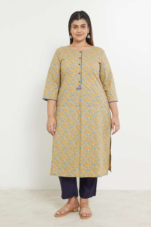 Plus-Size-Printed-Cotton-Round-Neck-Women-s-Casual-Wear-Kurta