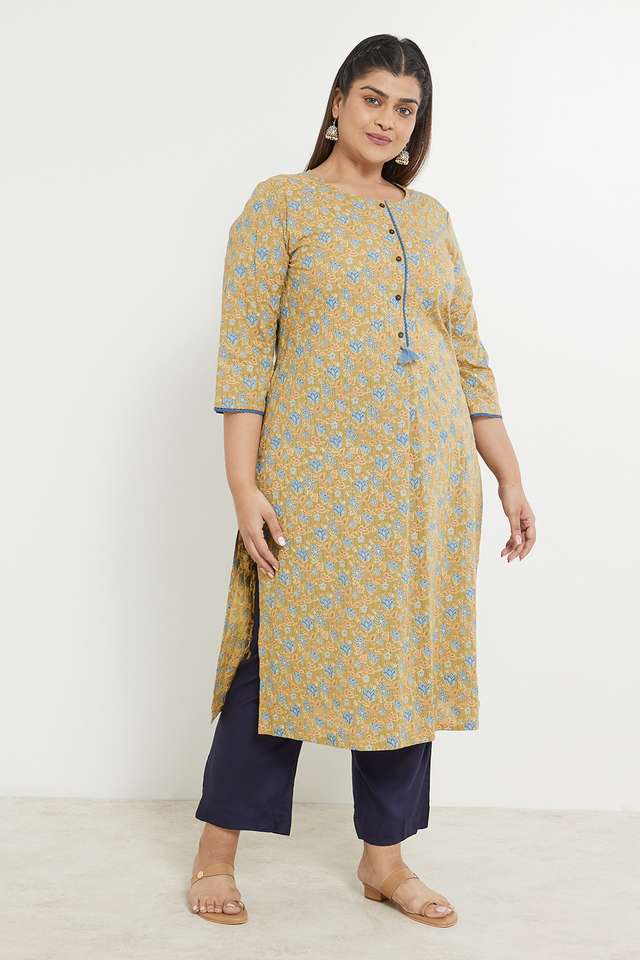 Plus-Size-Printed-Cotton-Round-Neck-Women-s-Casual-Wear-Kurta
