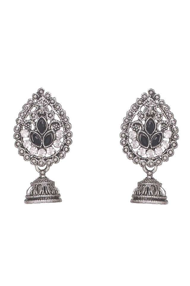 Ethnic-Silver-Toned-Short-Drop-Jhumki-Earrings