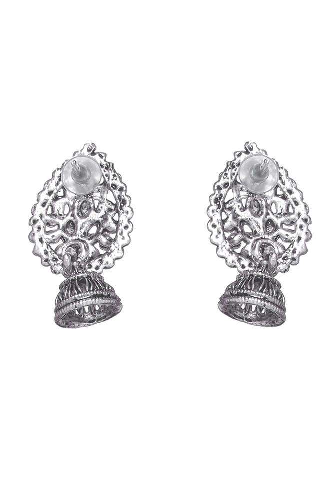 Ethnic-Silver-Toned-Short-Drop-Jhumki-Earrings