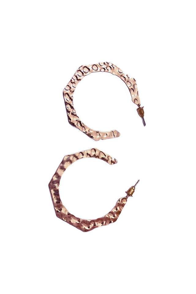 Contemporary-Rose-Gold-Toned-Textured-Hammered-Geometric-Open-Hoop-Earrings