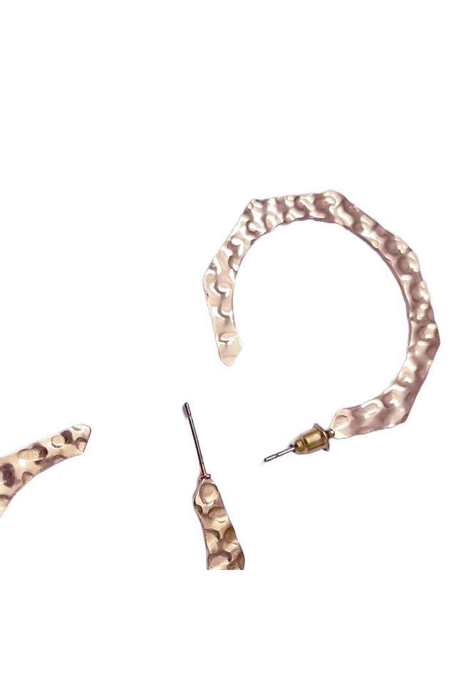 Contemporary-Rose-Gold-Toned-Textured-Hammered-Geometric-Open-Hoop-Earrings