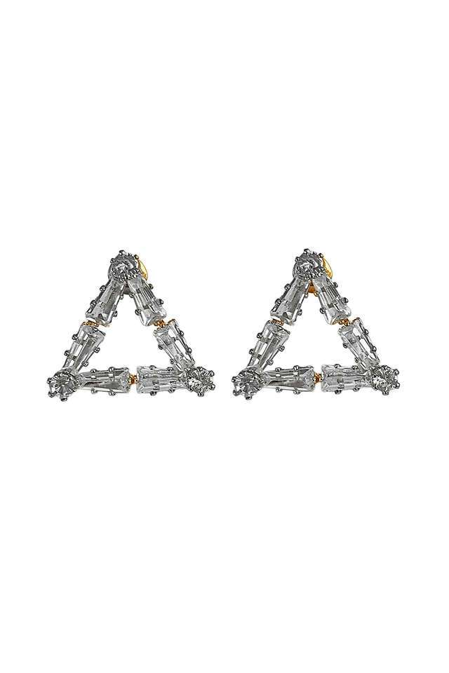 Rhinestone-Studded-Triangular-Gold-Toned-Stud-Earrings