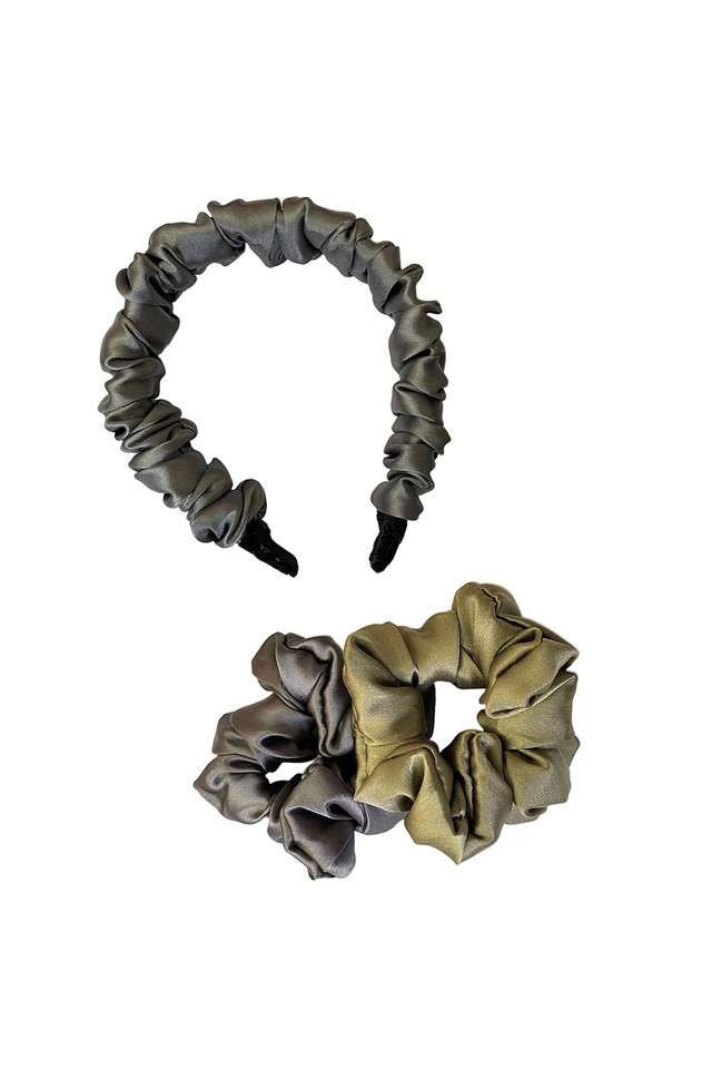 Set-Of-Three-Colorful-Satin-Scrunchie-Hair-Ties-And-Hair-Band