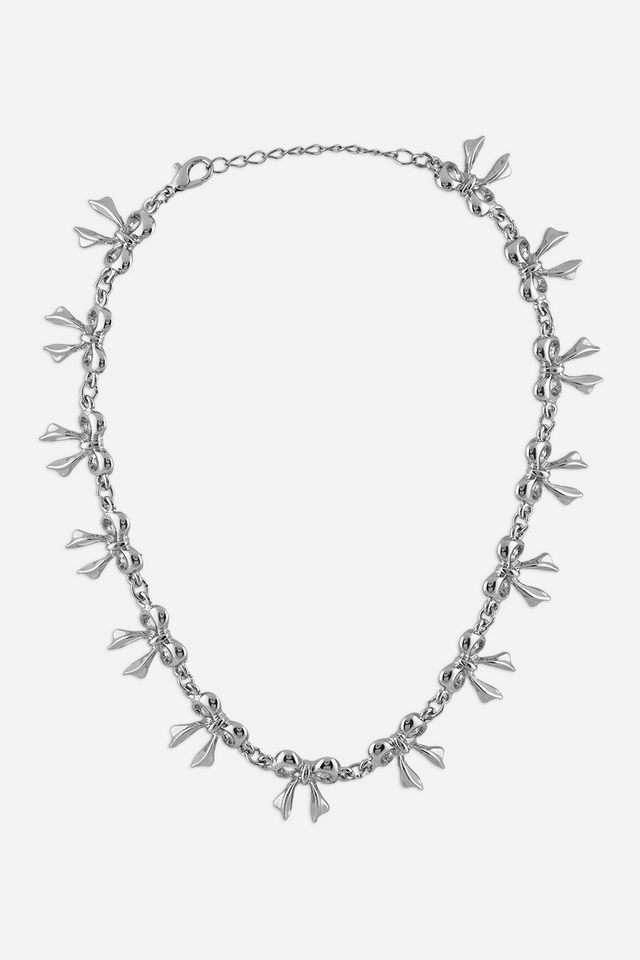 Rhodium-Plated-Bow-Party-Choker-Necklace-For-women
