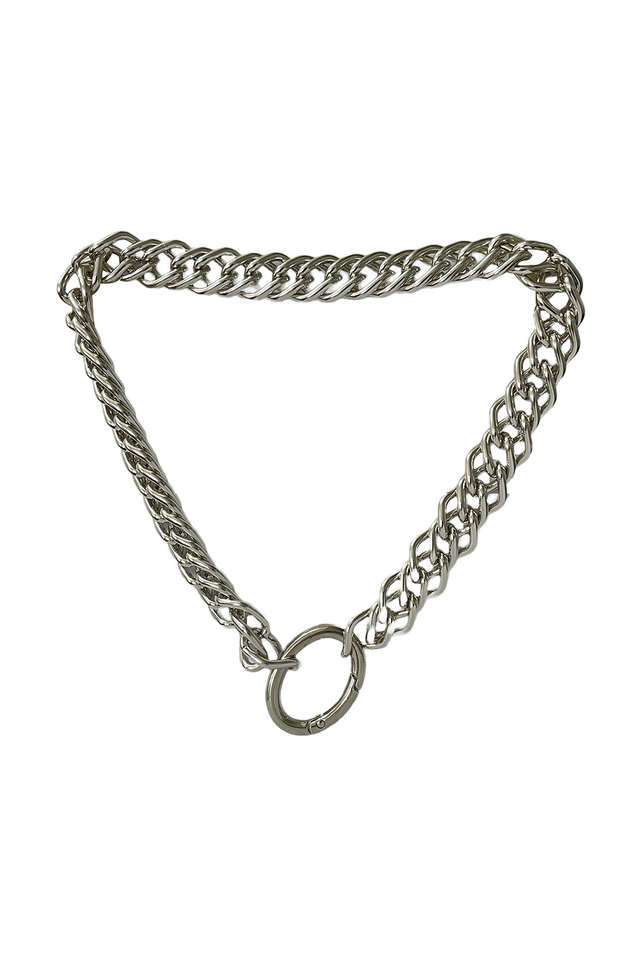 Silver-Toned-Circular-Chunky-Chain-Link-Necklace-&-Hammered-Hoop-Earrings---Set-of-2
