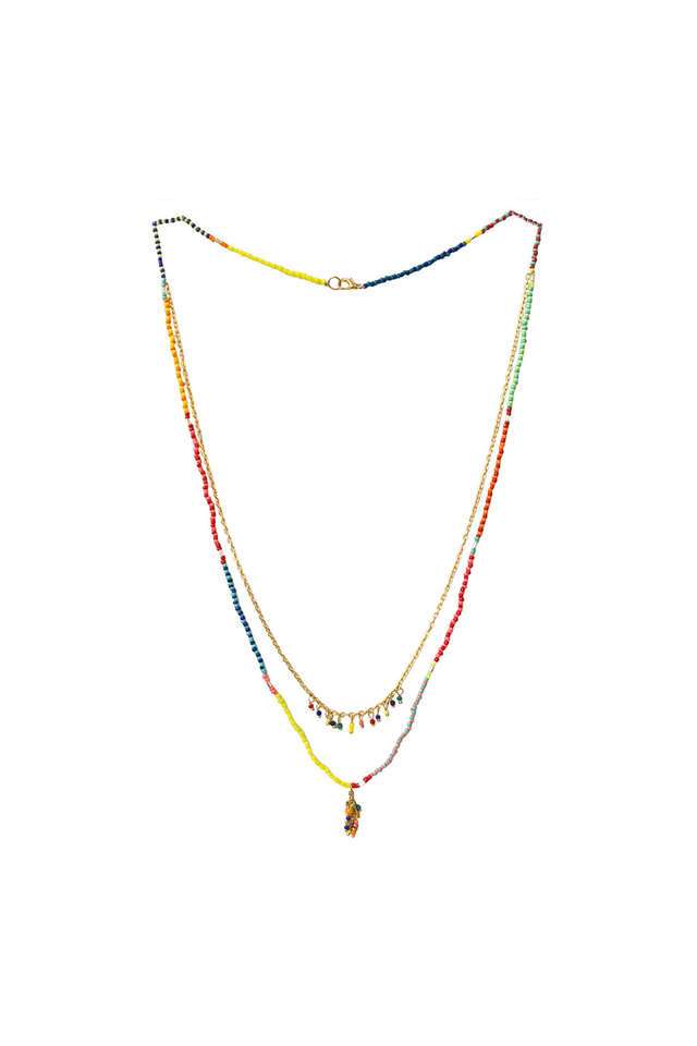Multicolor-Beaded-Gold-Toned-Long-Layered-Necklace
