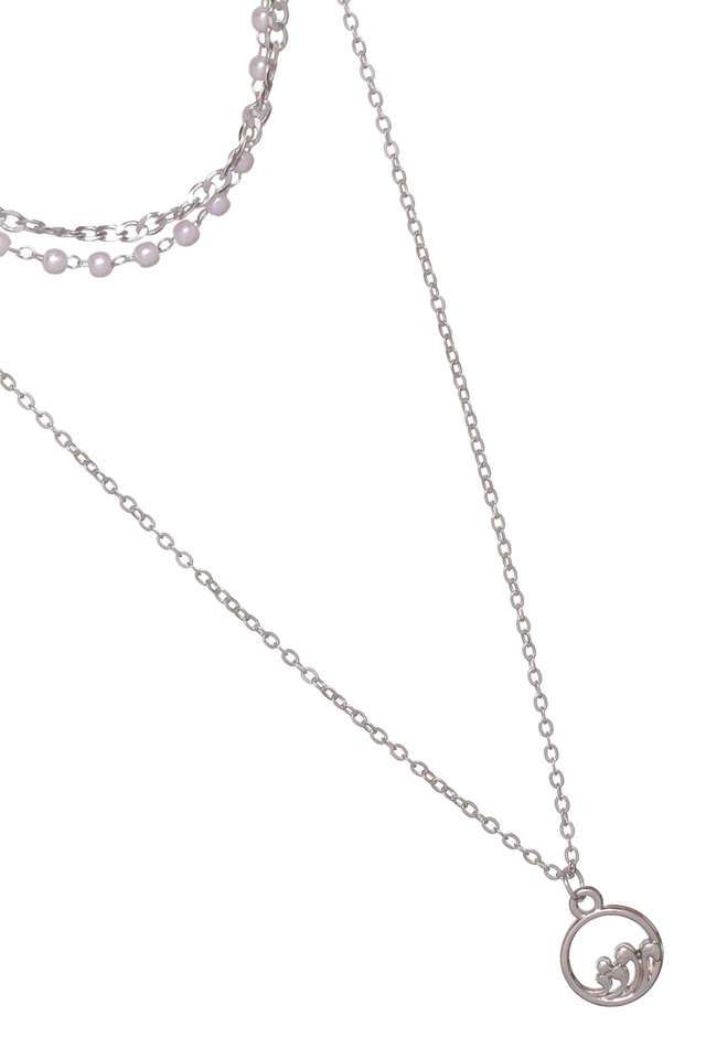 Buy Ayesha NoColour 3-Layered Silver Chain Necklace With Delicate