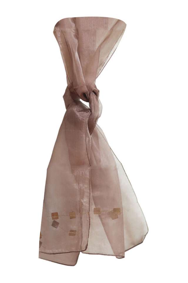 Brown-Nylon-Scarf-With-Gold-Embellishments