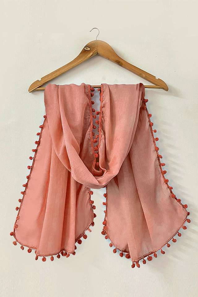 Pink-Pom-Pom-Border-Solid-Viscose-Scarf