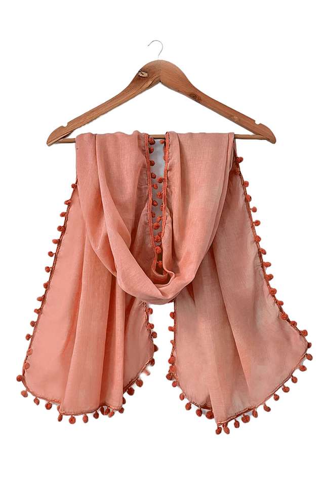 Pink-Pom-Pom-Border-Solid-Viscose-Scarf