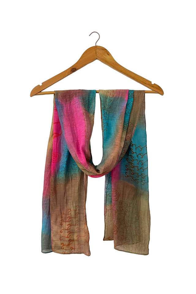 Criss-Cross-Striped-Multicolor-Pink -Blue-&-Purple-Ombre-Silk-Cotton-Blend-Crinkle-Effect-Scarf