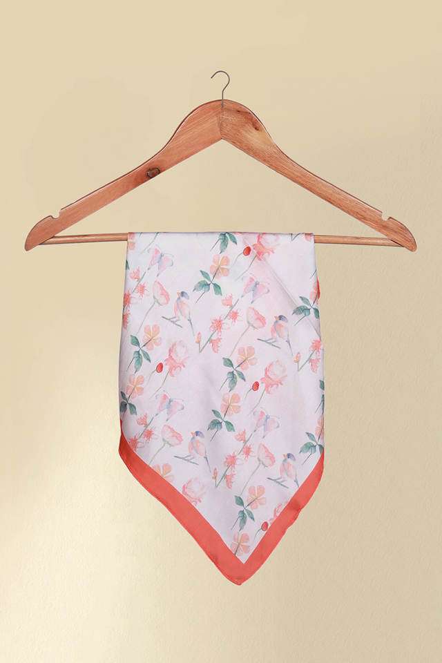 White-And-Orange-Floral-Satin-Scarf