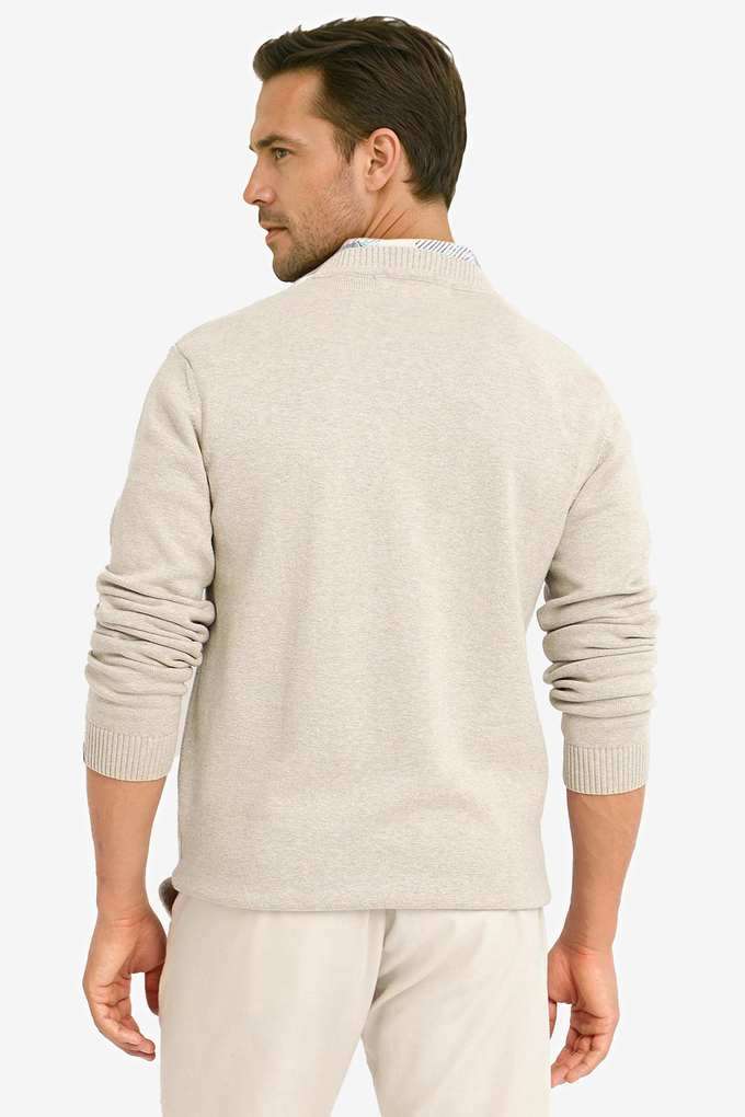 Buy Rare Rabbit Beige Solid Cotton Round Neck Men's Sweater