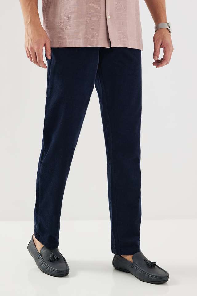 Solid-Cotton-Blend-Slim-Fit-Men-s-Casual-Wear-Trousers