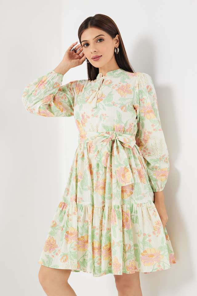 Printed-Cotton-Blend-Round-Neck-Women-s-Ethnic-Dress
