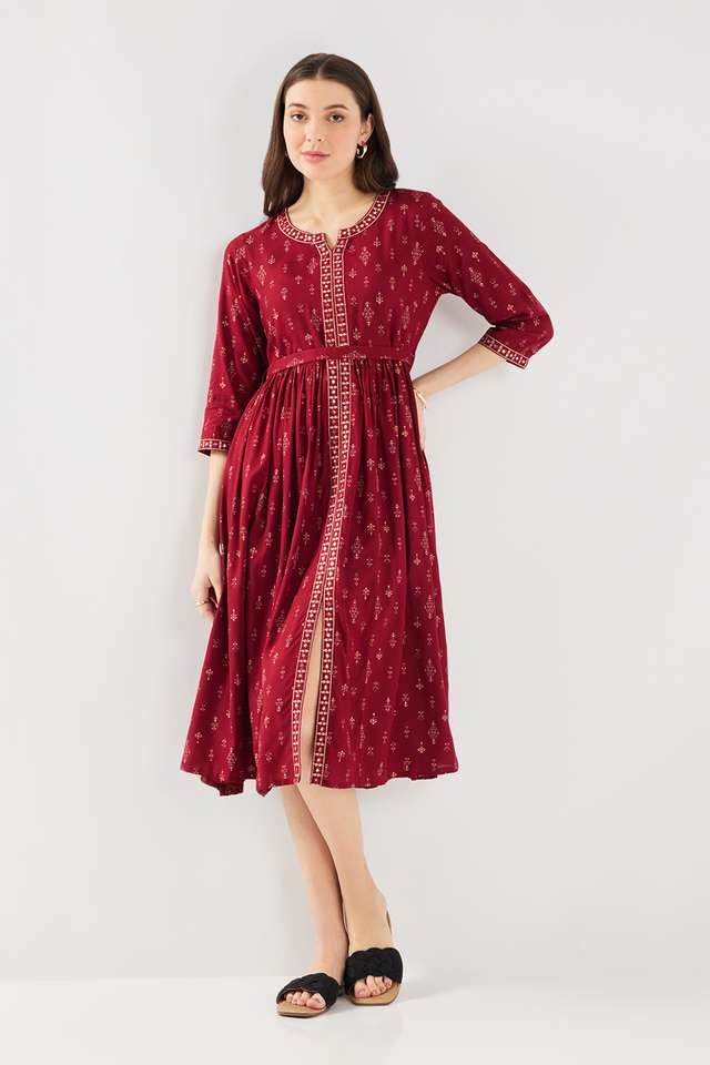 Printed-Round-Neck-Viscose-Women-s-Calf-Length-Ethnic-Dress
