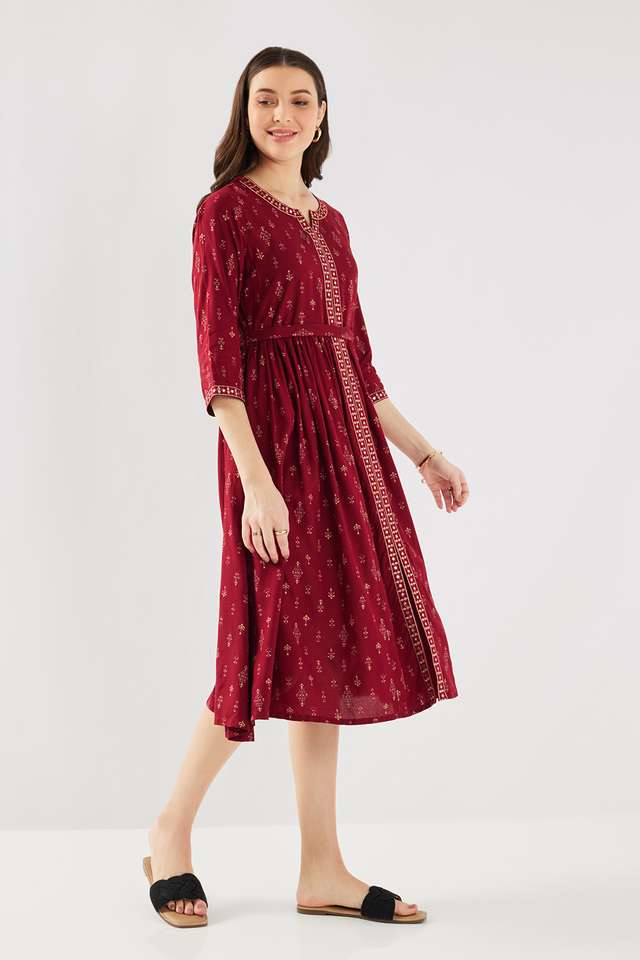 Printed-Round-Neck-Viscose-Women-s-Calf-Length-Ethnic-Dress