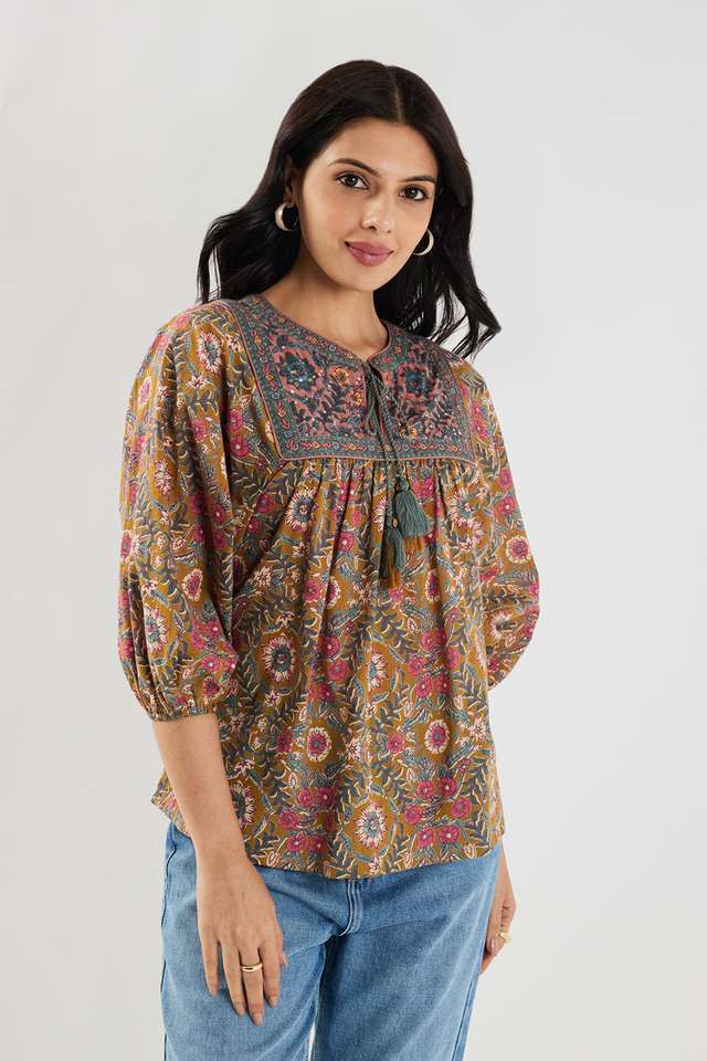 Printed-Chambray-Round-Neck-Women-s-Tunic