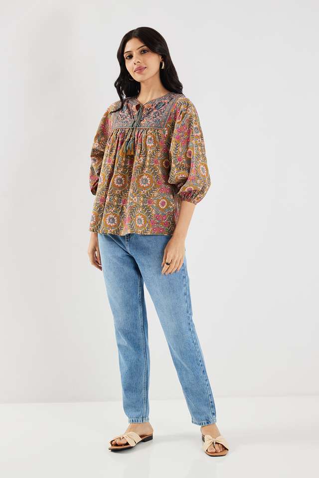 Printed-Chambray-Round-Neck-Women-s-Tunic